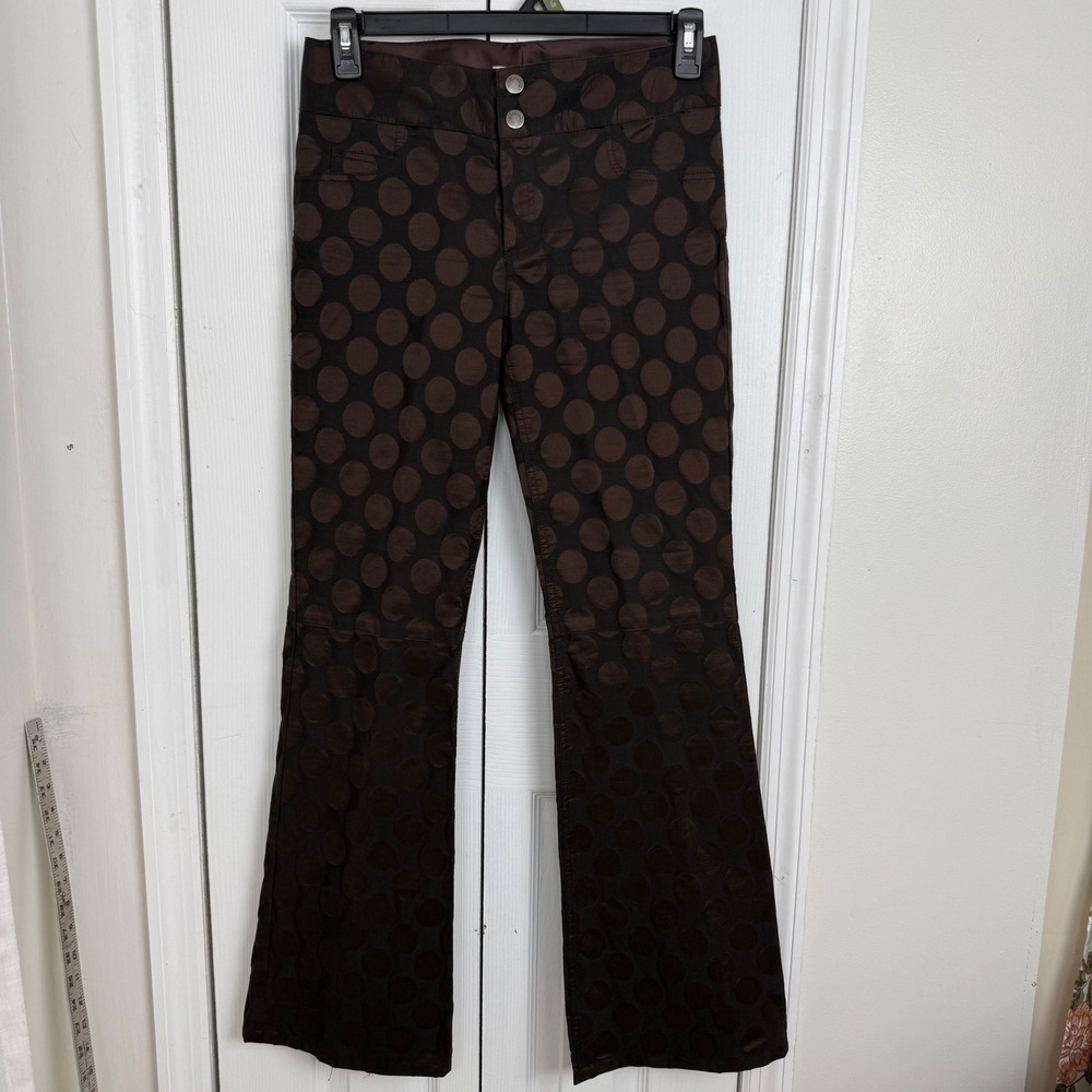 Alice + Olivia Polka Dot Pants 6 Brown Y2K Jacquard Flare Trousers 46-101-403